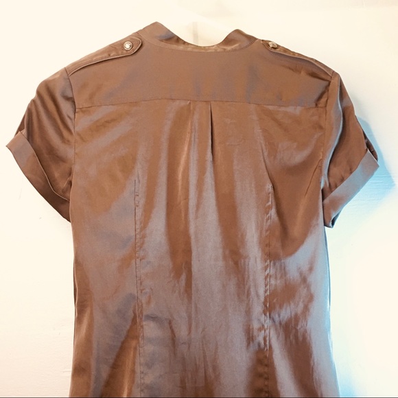 2/$20 Express Silky Brown Military Blouse - Picture 5 of 10